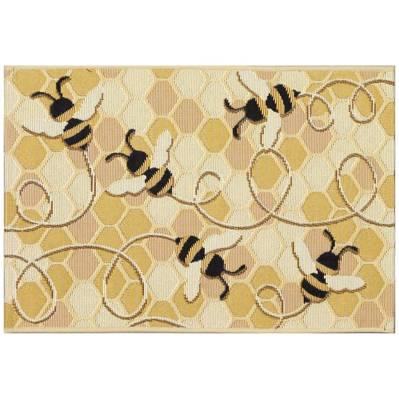 ESENCIA Indoor/Outdoor Power Loomed Latex Back Non Slip Mat - Transitional Whimsical (Bee Free Honey) (2'5" x 3'11")