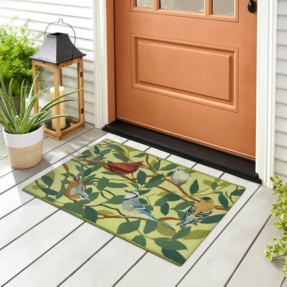 Liora Manne Esencia Birds Of A Feather Indoor Outdoor Mat Green