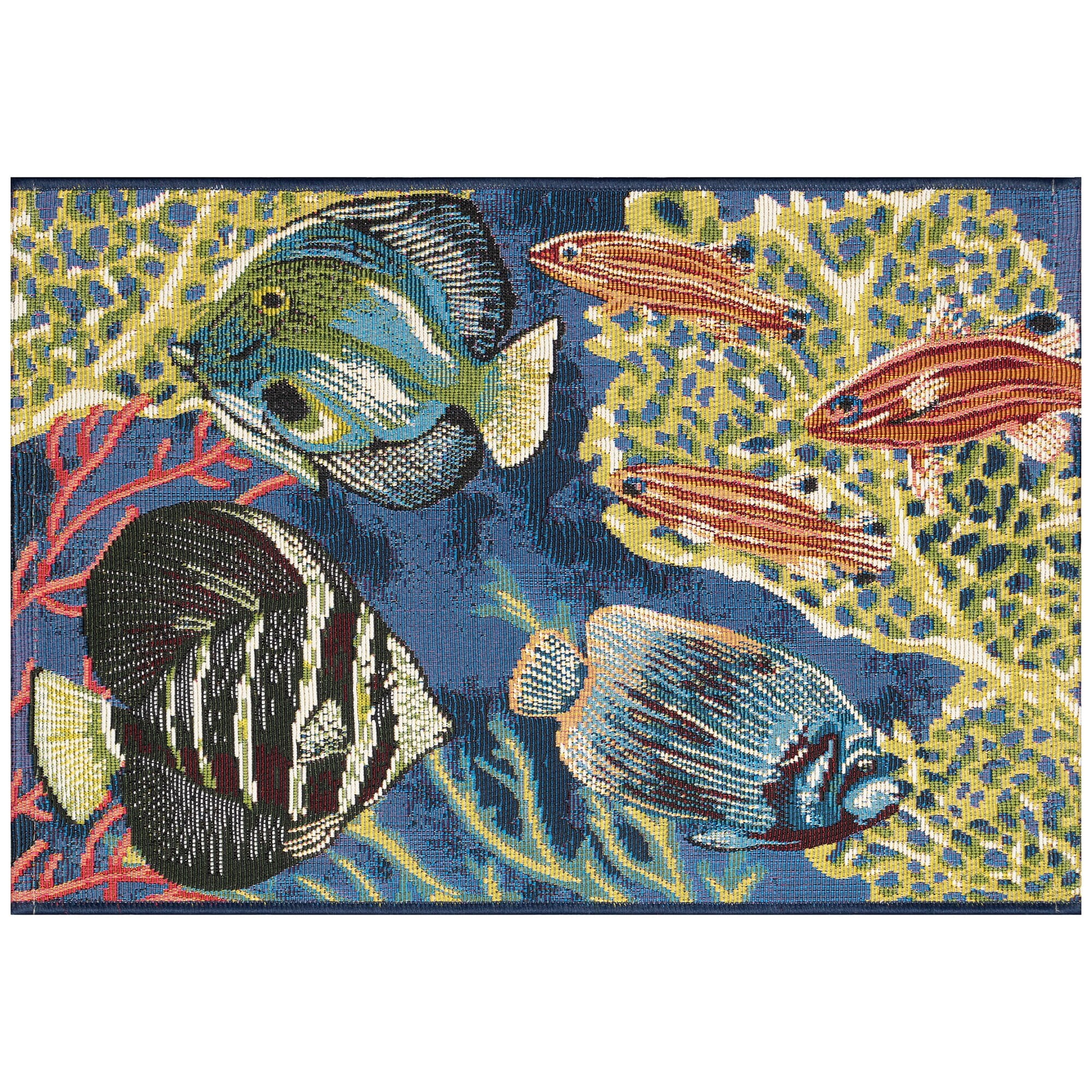 Navy Rectangular Synthetic Fish Design Indoor/Outdoor Mat