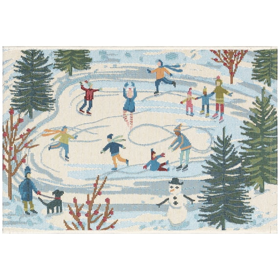 ESENCIA Indoor/Outdoor Power Loomed Latex Back Non Slip Mat - Transitional Whimsical Nature Colorful (Gone Skating Blue) (2' x 2'10")