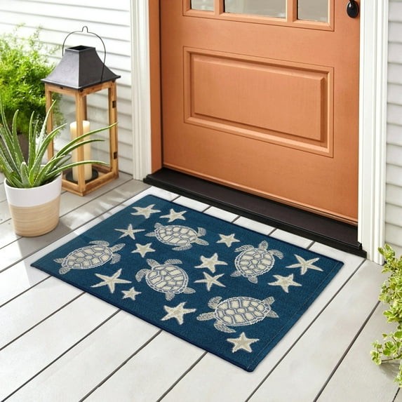 Liora Manne Esencia Turtle And Stars Indoor/Outdoor Mat 2' x 2'10" - Navy