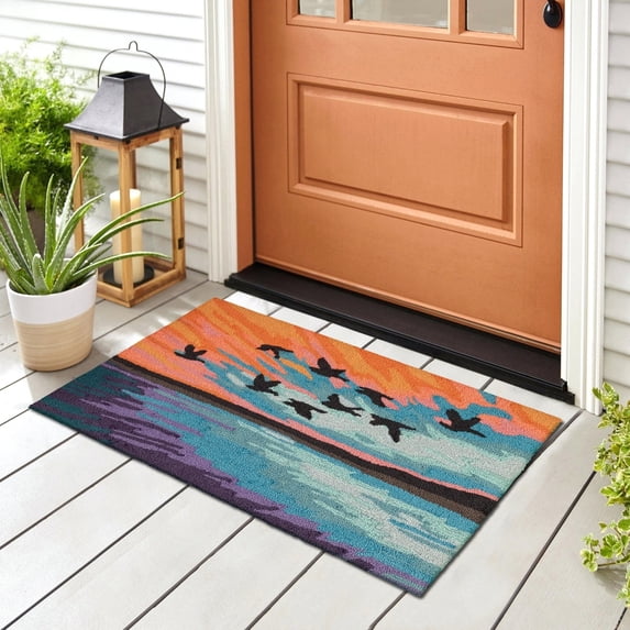 Liora Manne Flock Area Rug 5x8 Indoor Outdoor Sky Weather Resistant Soft Fabric