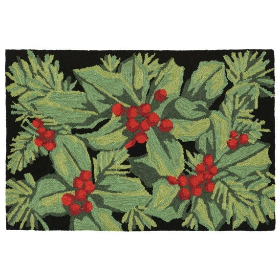 Liora Manne Frontporch Hollyberries Area Rug Indoor Outdoor Black 4x6 Fade Resistant
