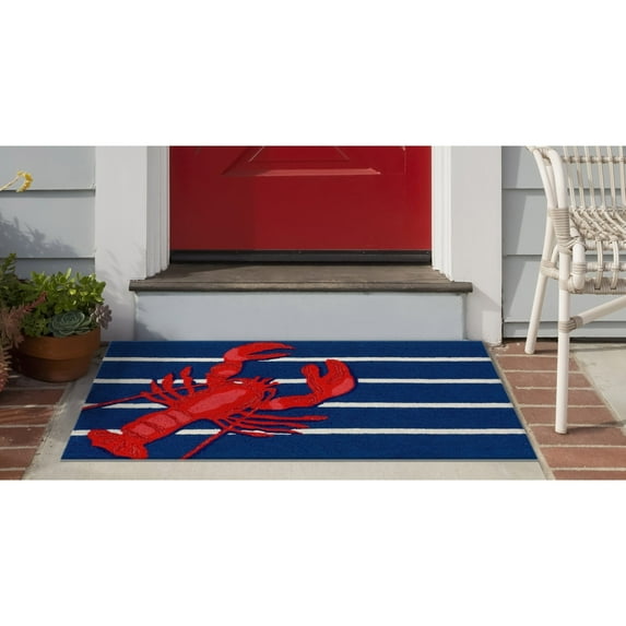 Liora Manne Frontporch Lobster on Stripes Indoor Outdoor Area Rug Navy
