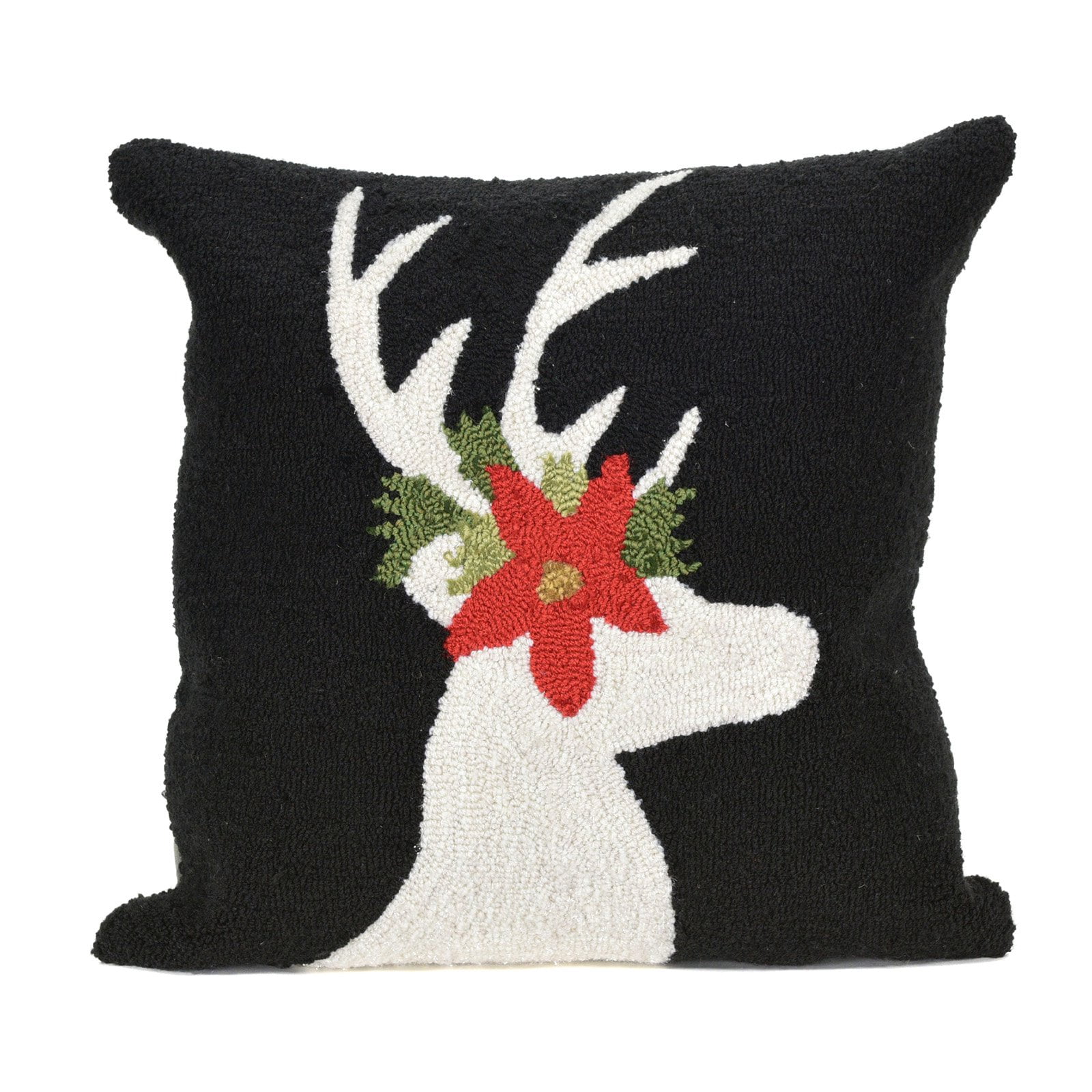 Liora Manne Frontporch Reindeer Indoor Outdoor Decorative Pillow Black
