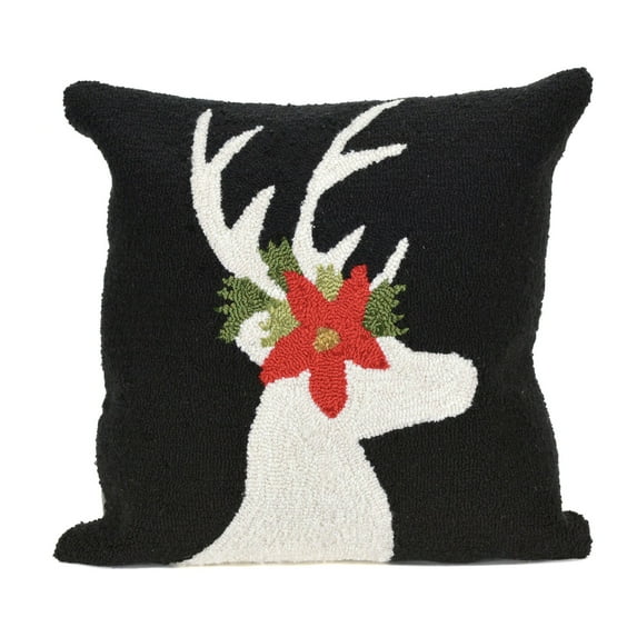 Liora Manne Frontporch Reindeer Indoor Outdoor Decorative Pillow Black