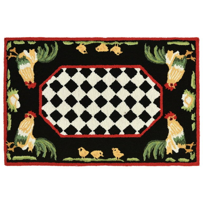 Roosters Black Indoor Outdoor Mats by Liora Manne
