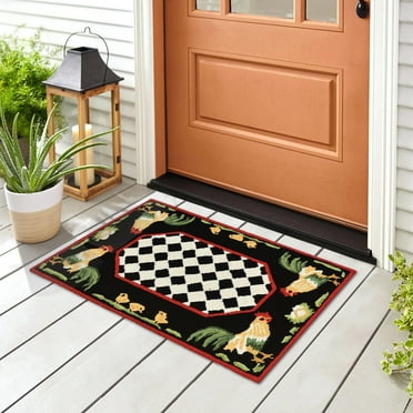 Liora Manne Frontporch Rooster Indoor/Outdoor Rug Black 24"X36"