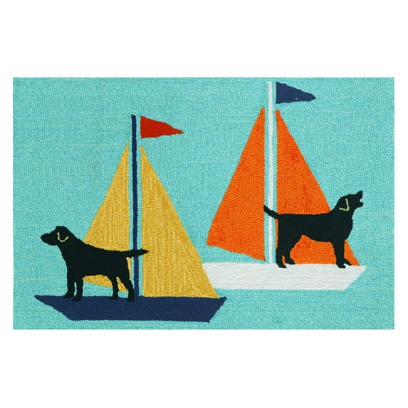 Liora Manne Frontporch Sailing Dog Indoor Outdoor Area Rug Blue