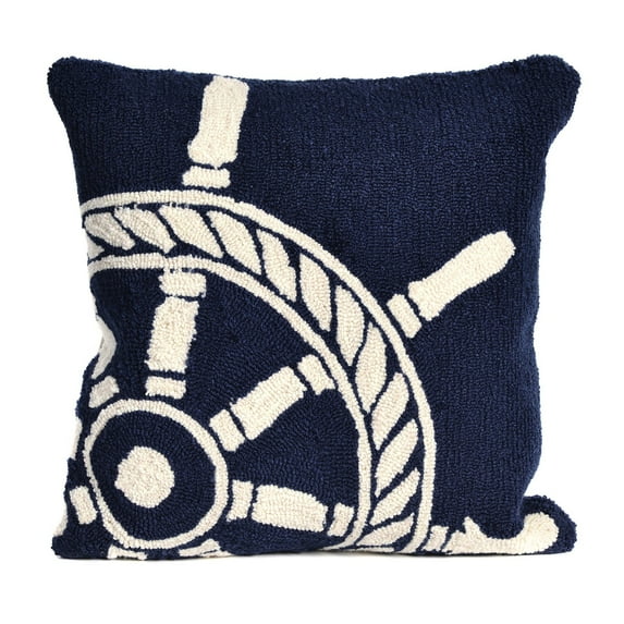 Liora Manne Frontporch Ship Wheel Indoor Outdoor Decorative Pillow Navy