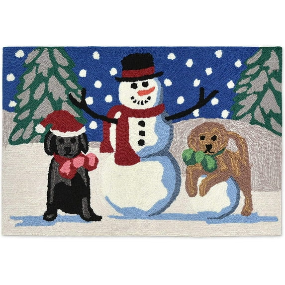 Liora Manne Frontporch Snow Puppies White Christmas Winter Dogs Outdoor Area Rug Doormat, 20x30 Inch