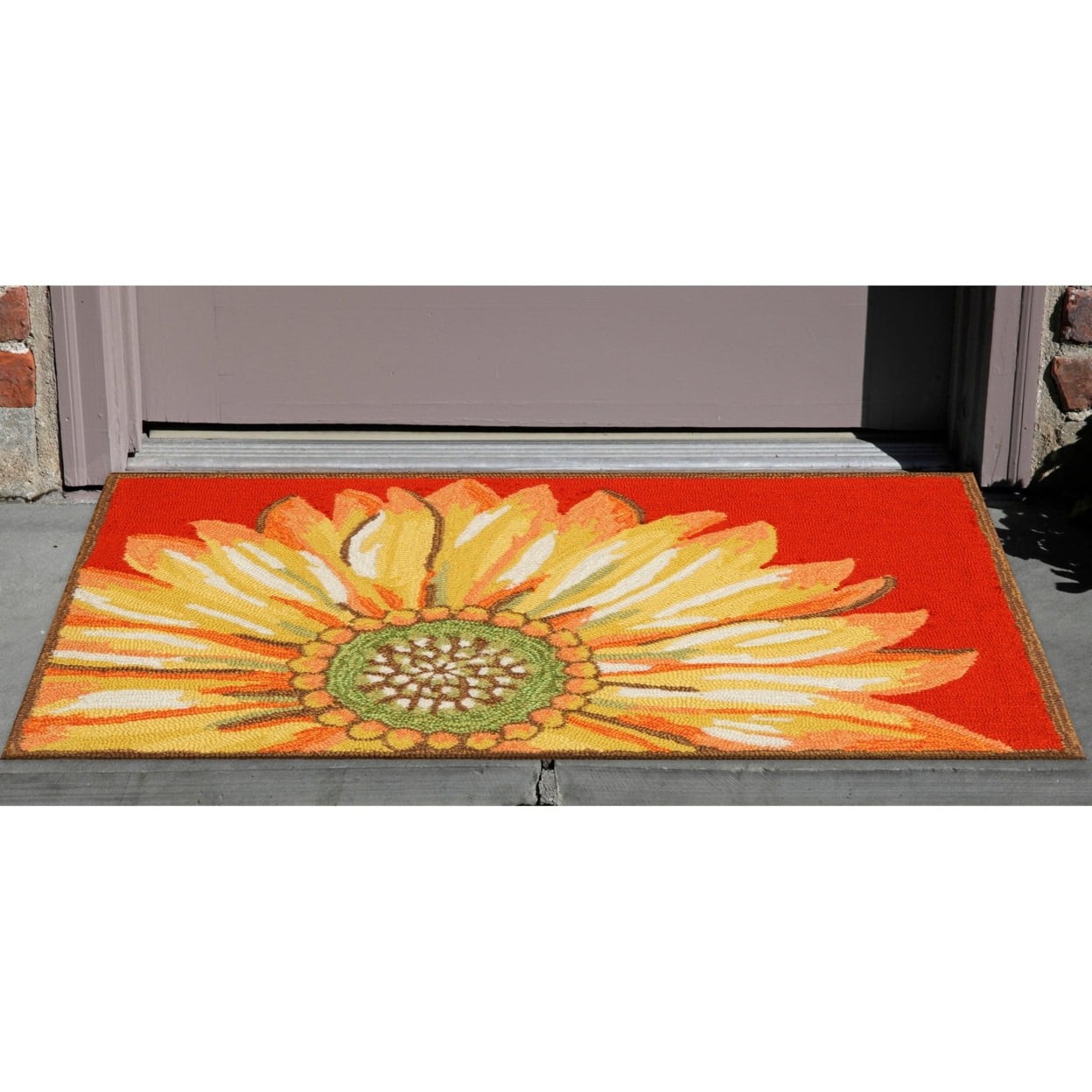 Sunflower Bliss Red Synthetic 31" Rectangular Indoor/Outdoor Rug
