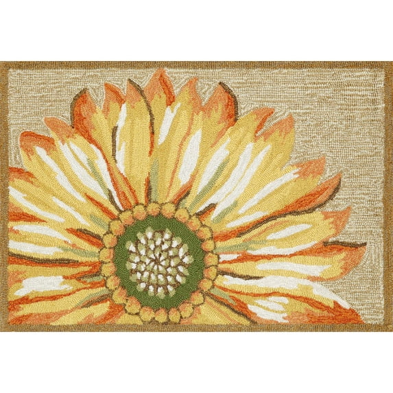 FRONTPORCH Indoor/Outdoor Hand Tufted Durable Area Rug - Traditional Casual Floral Colorful (Sunflower Yellow) (2' x 3')