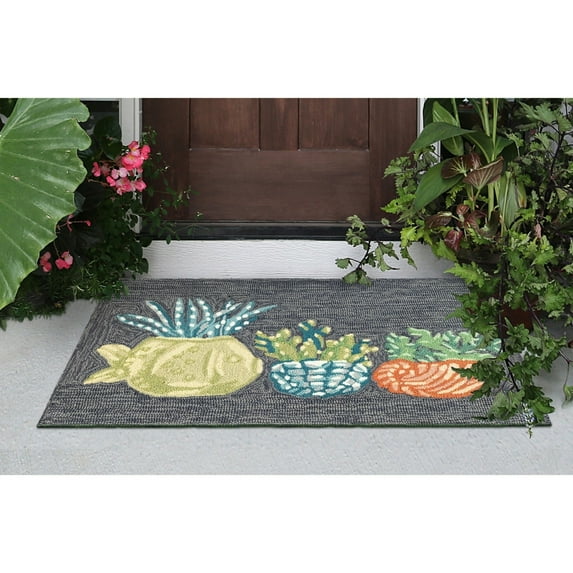 Liora Manne Happy Plant Indoor Outdoor Rug Navy Hand Tufted Water Resistant