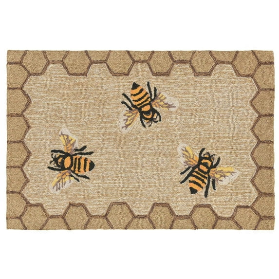 Liora Manne Honeycomb Bee Outdoor Indoor Area Rug Natural 80% Polyester