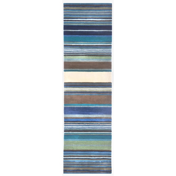 INCA 9441/04 STRIPES BLUE - 27"X8' Area Rug by Trans-Ocean