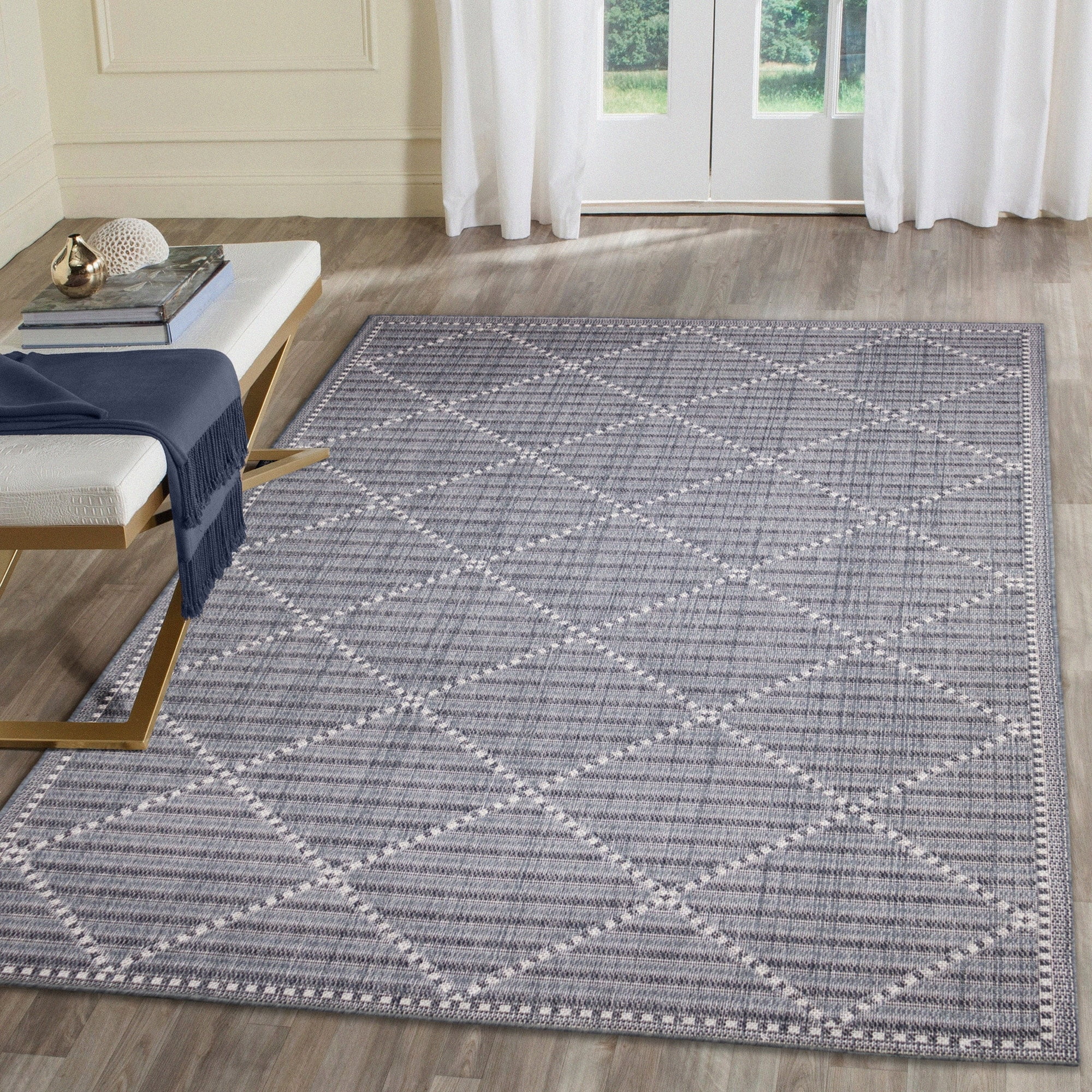 Malibu Checker Diamond Navy Rectangular Indoor/Outdoor Rug