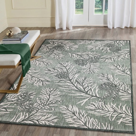 Liora Manne Malibu Pine Indoor/Outdoor Rug Green 2'7" x 3'11" 3' x 5' Accent, Outdoor, Indoor Kitchen, Living Room, Patio Ivory Rectangle