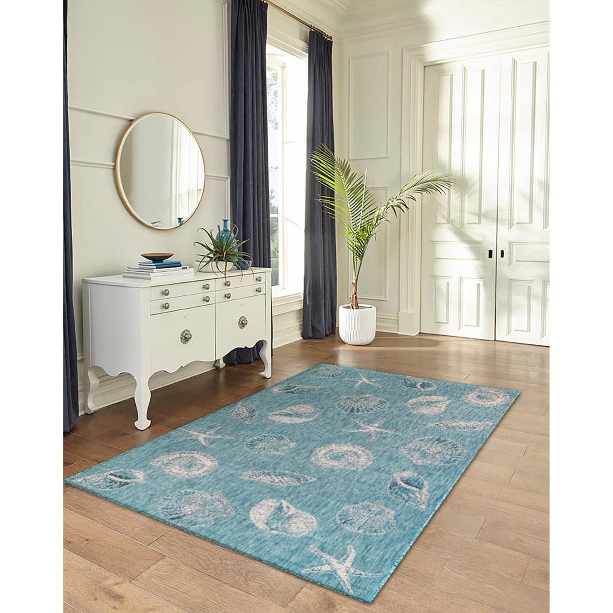 Aqua Splash Round Synthetic Indoor/Outdoor Rug