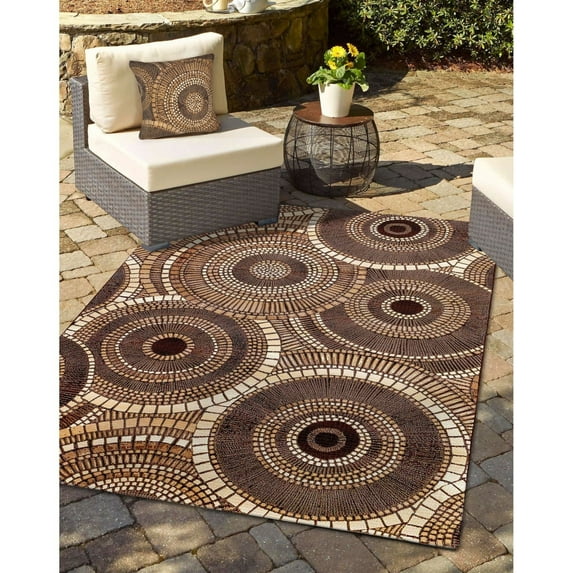 Liora Manne Marina Circles Indoor Outdoor Area Rug Brown 5x7 Power Loomed Polypropylene