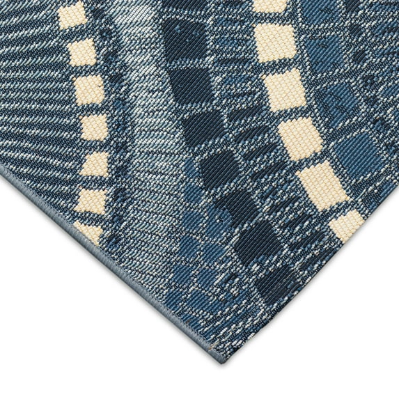 Liora Manne Marina Circles Indoor/Outdoor Area Rug Delft 1'11" x 7'6" Polypropylene 8' Runner Outdoor,Indoor,Runner Navy,Ivory Rectangle,Runner