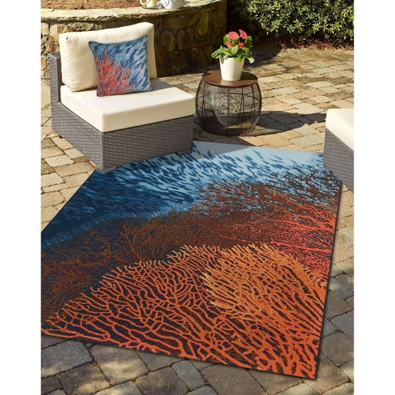 Liora Manne Marina Coral Indoor Outdoor Area Rug 5x8 Weather Resistant Blue