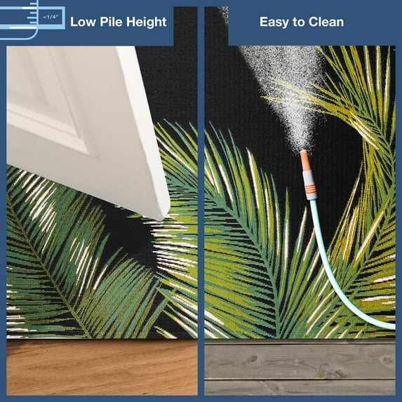 Liora Manne Marina Indoor Outdoor Area Rug Black Green Tropical Pattern 5x8