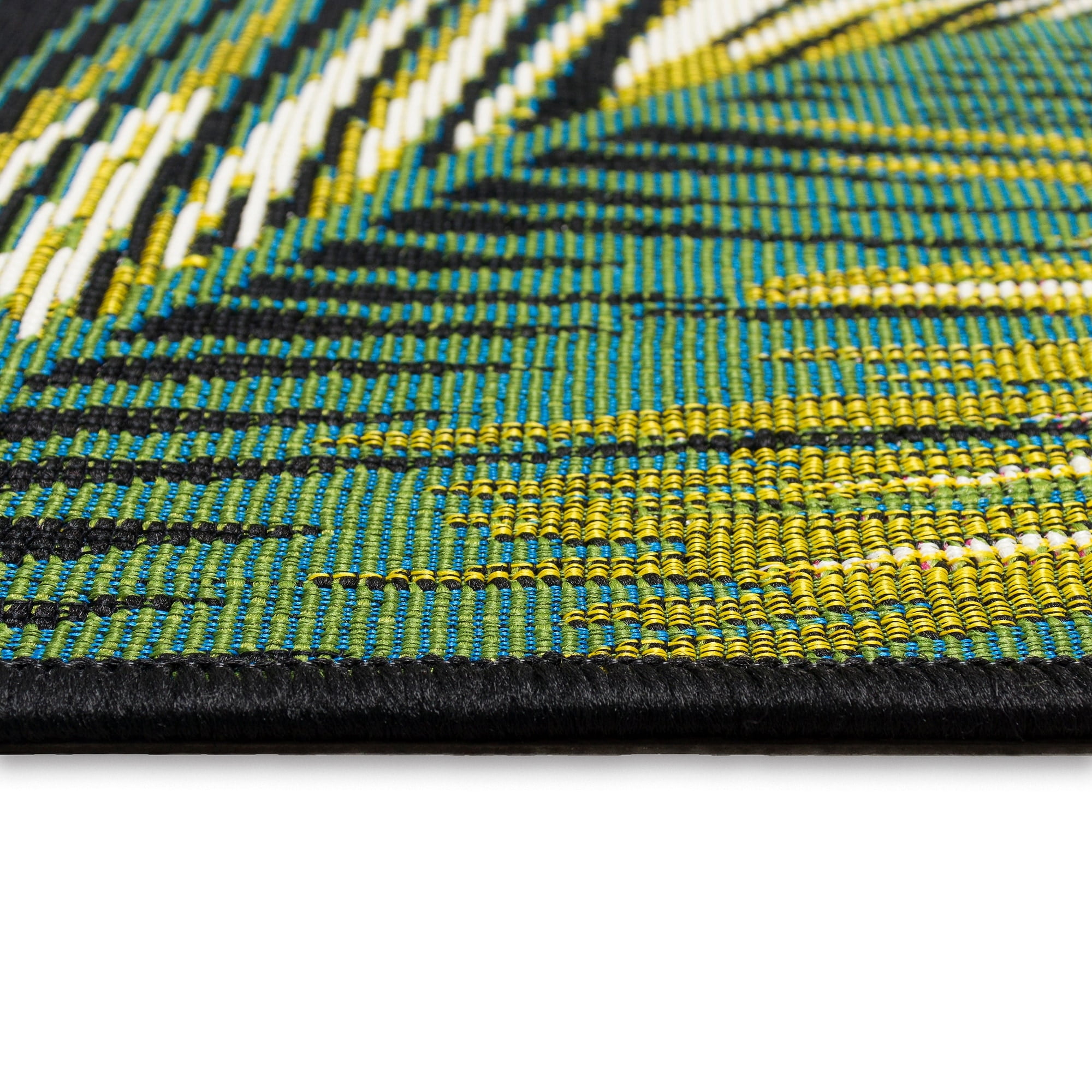 Black and Green Palm Leaf Indoor/Outdoor Flat Woven Rug