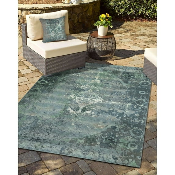 Liora Manne Marina Kermin Area Rug Blue Indoor Outdoor 100% Polypropylene 5x7