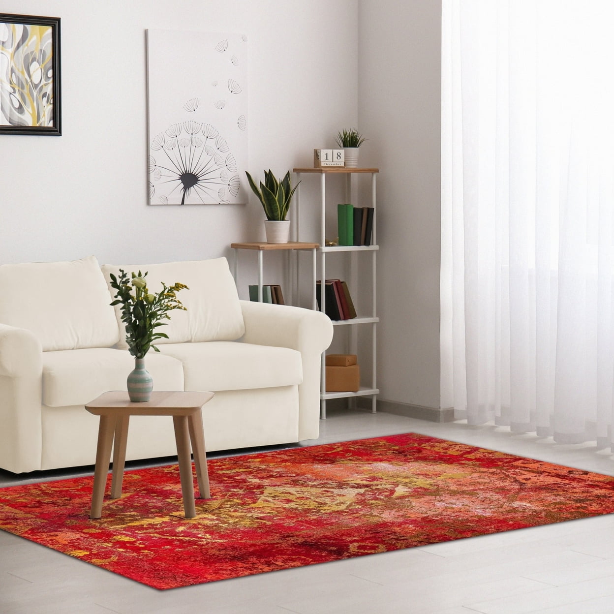Saffron Kermin Watercolor Effect Indoor/Outdoor Rug 2'7" x 4'3"