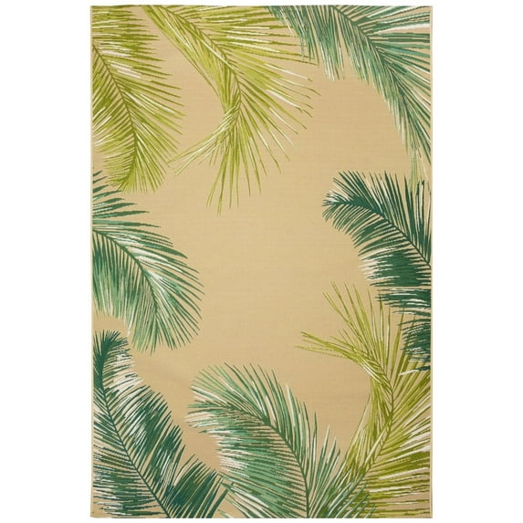 Liora Manne  Marina Palm Border Indoor/Outdoor Rug Sisal 8'10" x 11'9" 9' x 12' Indoor,Outdoor,Accent Living Room,Kitchen,Patio Tan,Ivory,Green