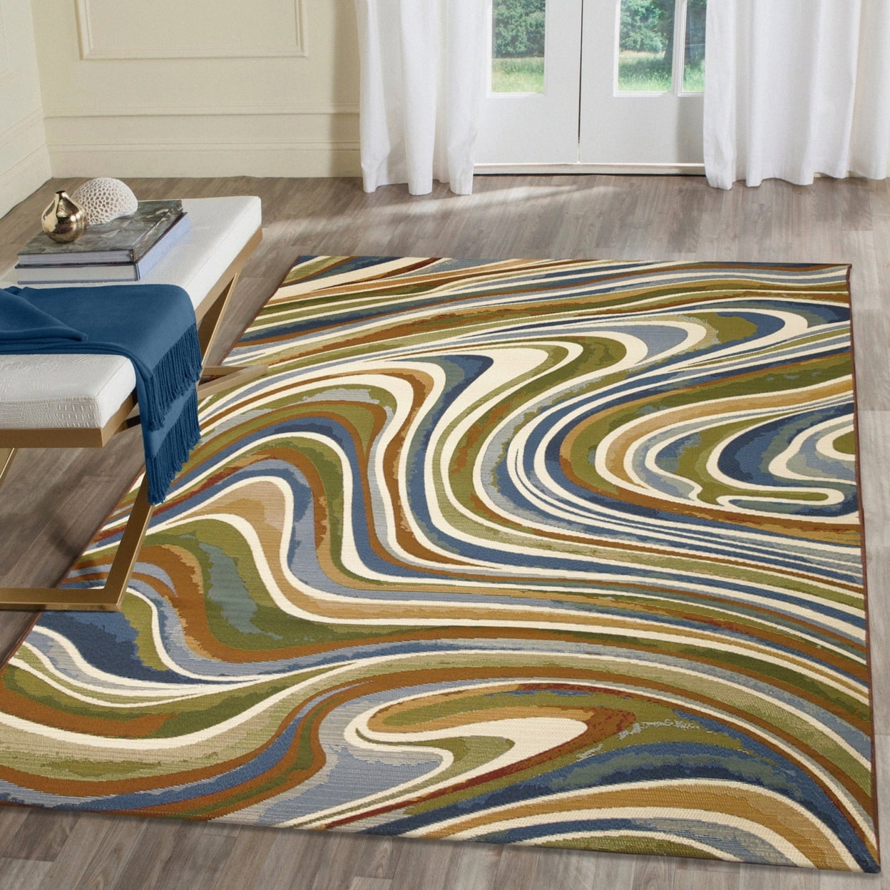 Serenity Swirls Abstract Indoor/Outdoor Rug 3'3" x 4'11"