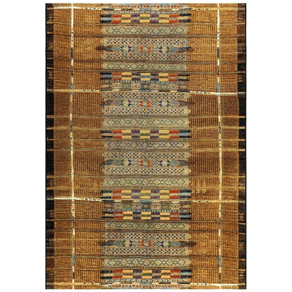 Liora Manne Marina Tribal Stripe Area Rug Gold Indoor Outdoor 5x8 Power Loomed