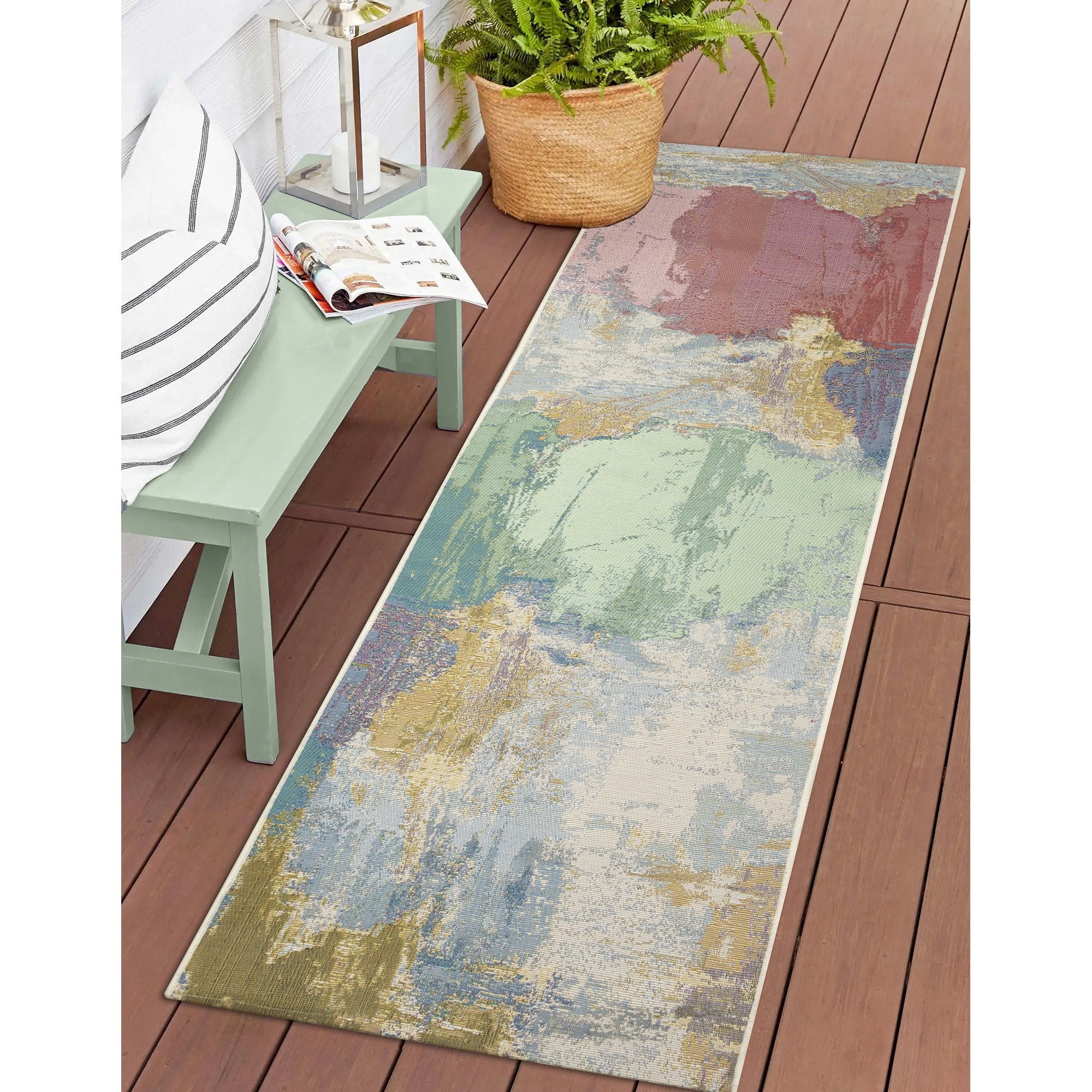 Abstract Marina Blue Rectangular Indoor/Outdoor Easy-Care Rug