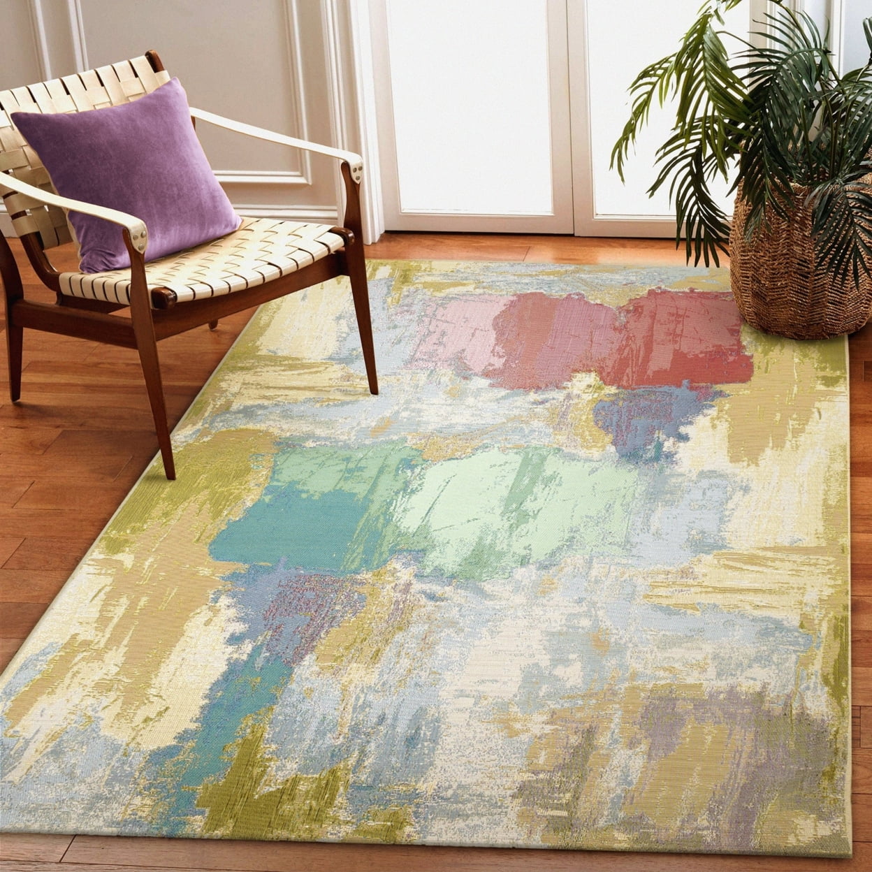 Abstract Marina Blue Rectangular Indoor/Outdoor Easy-Care Rug