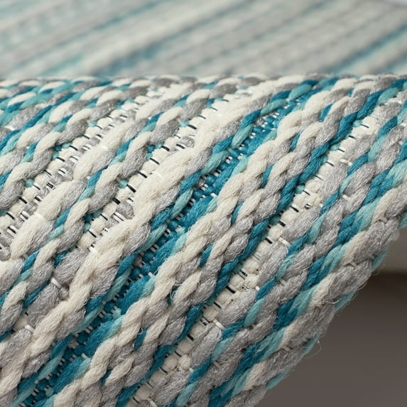 Liora Manne Miranda Stripe Area Rug Aqua Indoor Outdoor Durable Machine Washable
