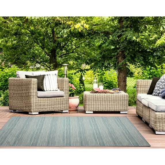 Liora Manne Miranda Stripe Area Rug Aqua Indoor Outdoor Durable Machine Washable