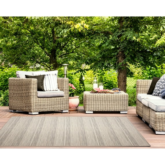 Liora Manne Miranda Tweed Stripe Indoor/Outdoor Rug 9'2" x 12'5" - 9'2" x 12'5"/Silver/Brown
