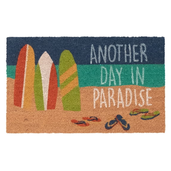 NATURA Outdoor Machine Made Coir Outdoor Mat - Transitional Letters Coastal Beach Colorful (Beach Paradise Nautical) (1'6" x 2'6")