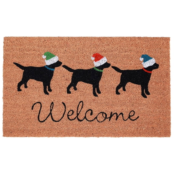 Liora Manne Natura Three Dogs Holiday Outdoor Mat Natural 18"X30"