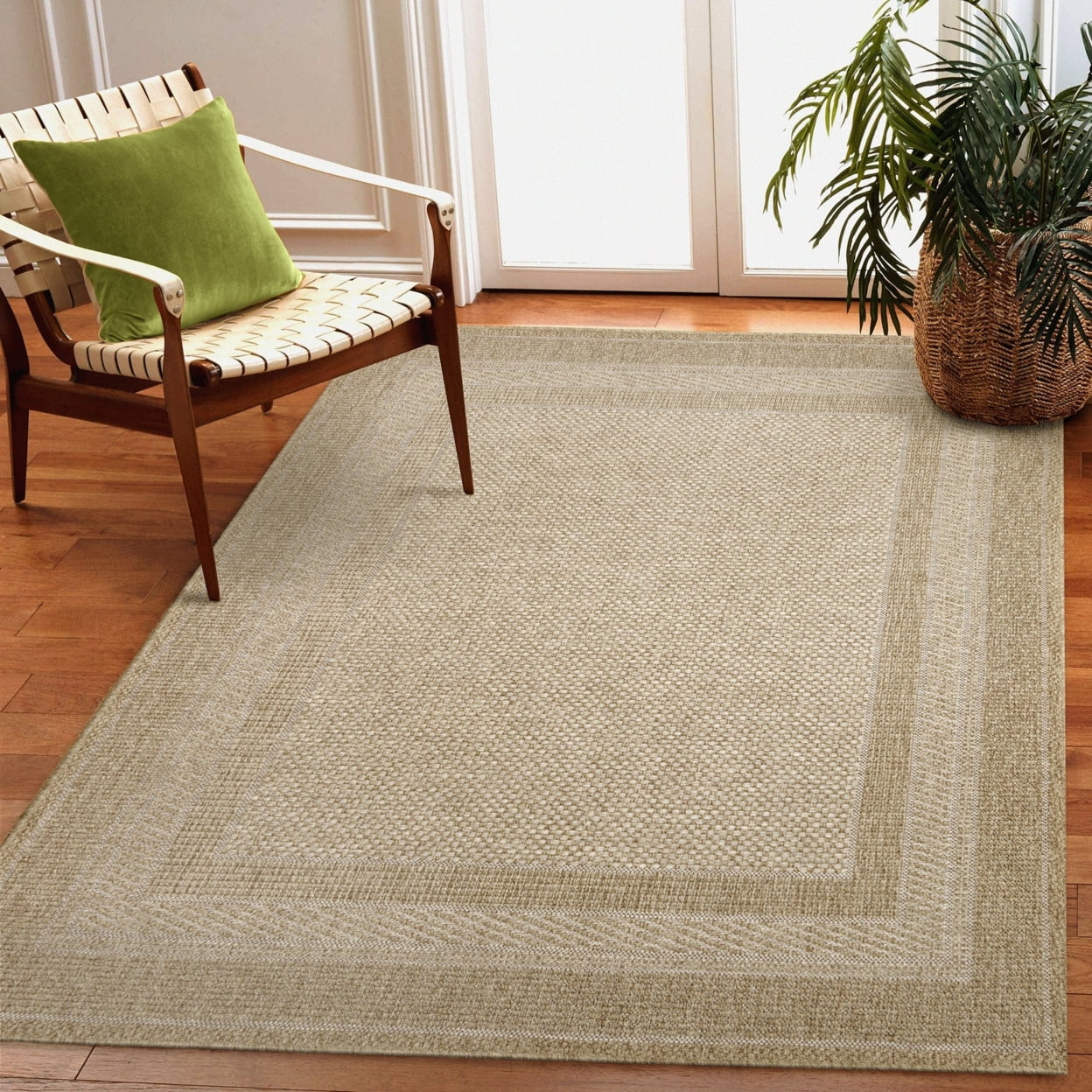 Ivory Orly Border Flatwoven Synthetic Indoor/Outdoor Rug 5'3" x 7'3"
