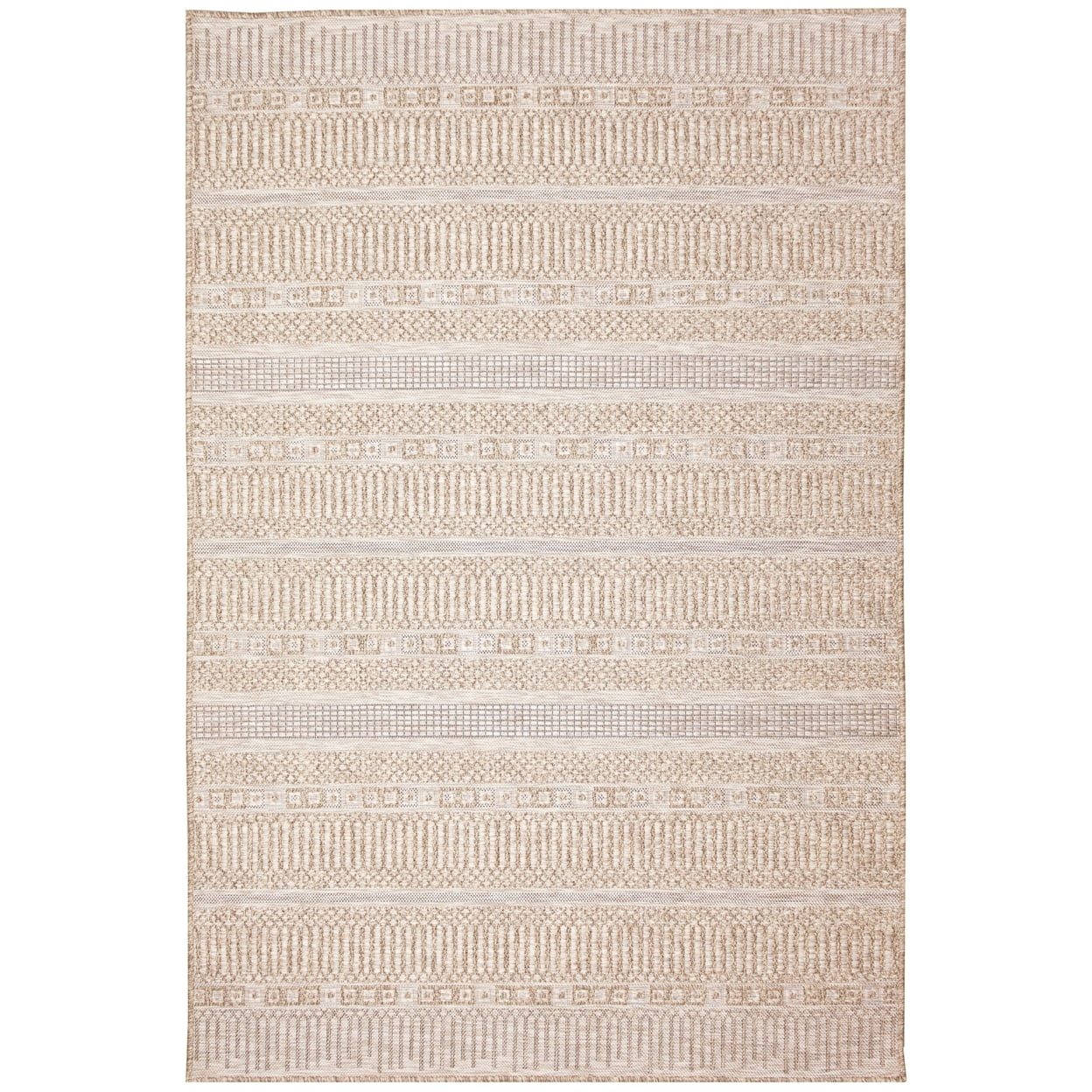 Ivory Flat Woven Synthetic Stripe Indoor/Outdoor Rug 1'11" x 7'6"