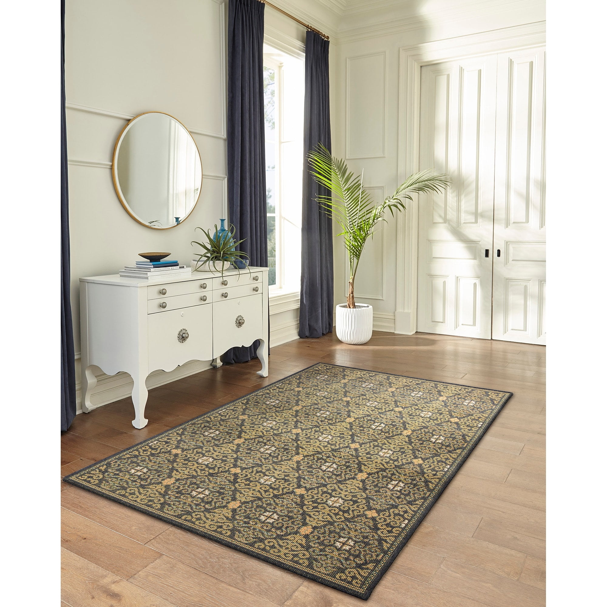 Navy Diamond Flat Woven Synthetic 6'6" x 9'3" Area Rug