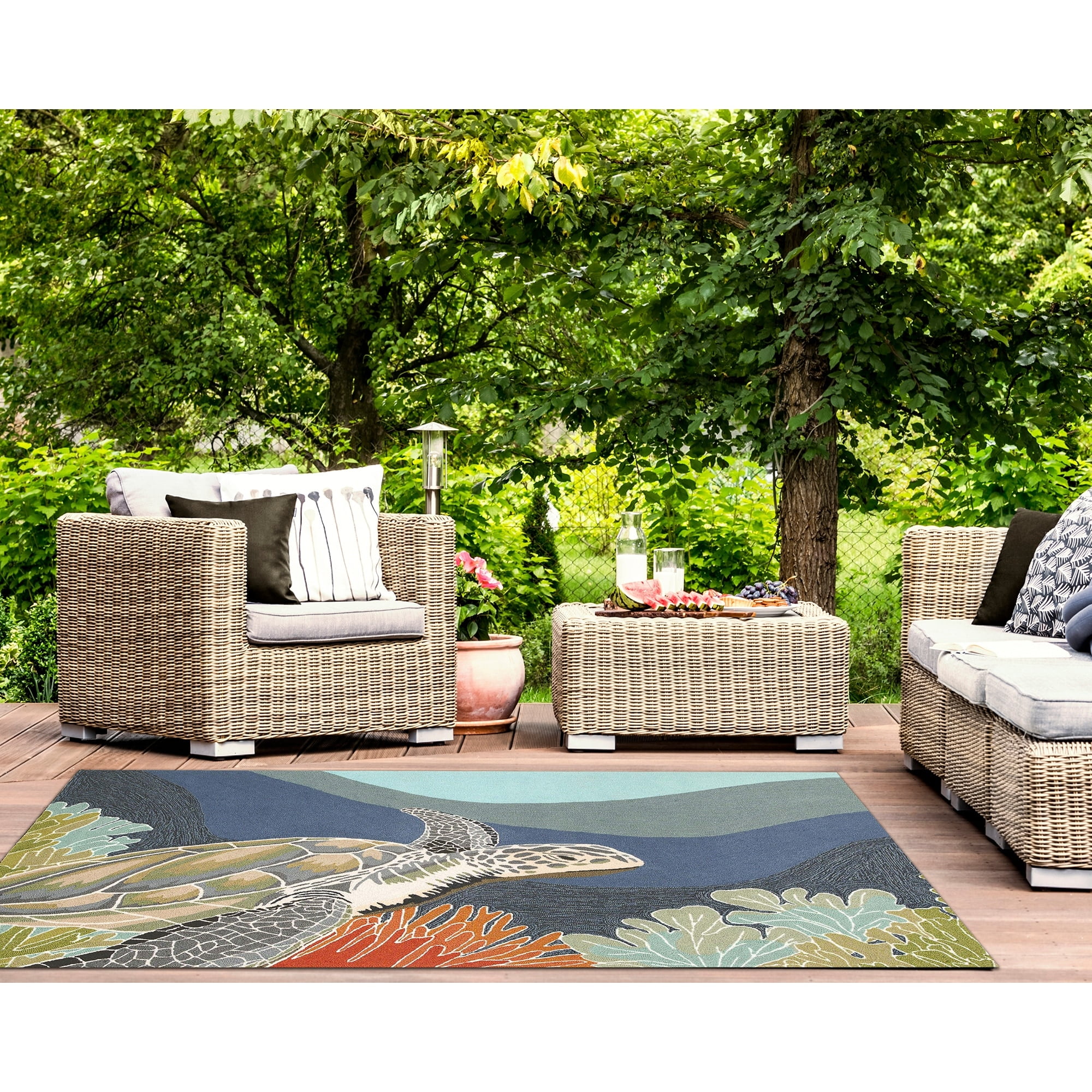 Hand-Tufted Blue Synthetic Rectangular Ocean Rug 3'6" x 5'6"