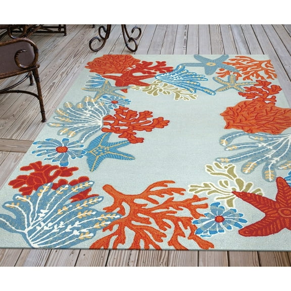 Liora Manne Ravella Aqua Indoor Outdoor Area Rug 70% Polypropylene Hand Tufted