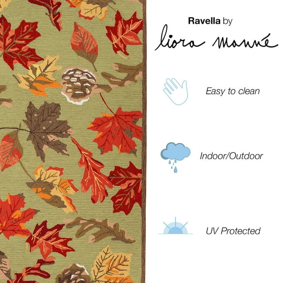 Liora Manne Ravella Area Rug Moss Falling Leaves Indoor Outdoor 70% Polypropylene