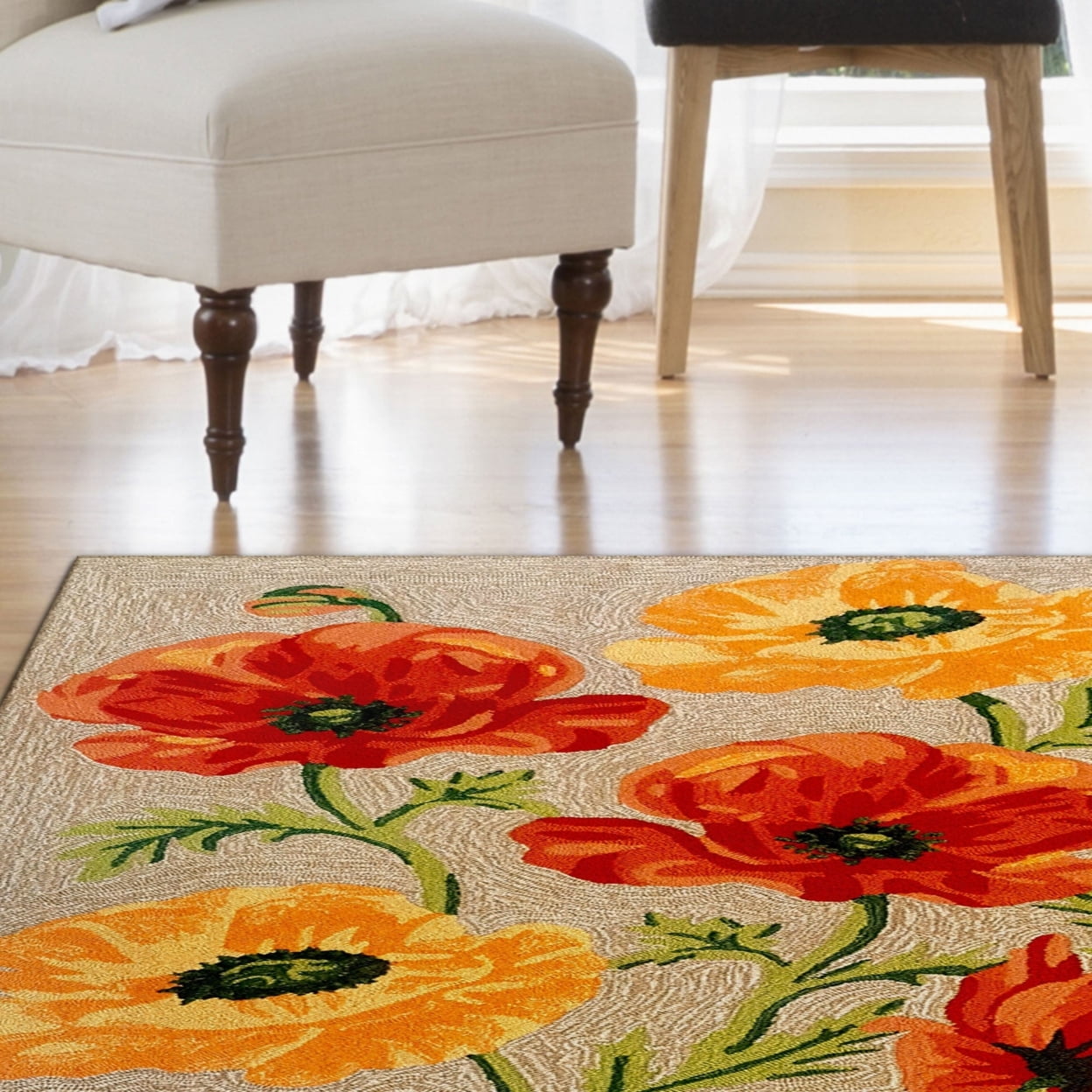 Liora Manne Ravella Icelandic Poppies Indoor Outdoor Area Rug Neutral