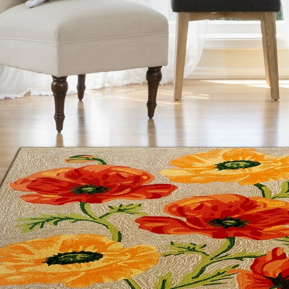 Liora Manne Ravella Icelandic Poppies Indoor Outdoor Area Rug Neutral