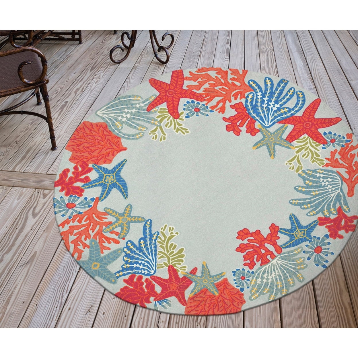 OceanScene Hand-Tufted Synthetic Round Rug in Aqua - 8' Round