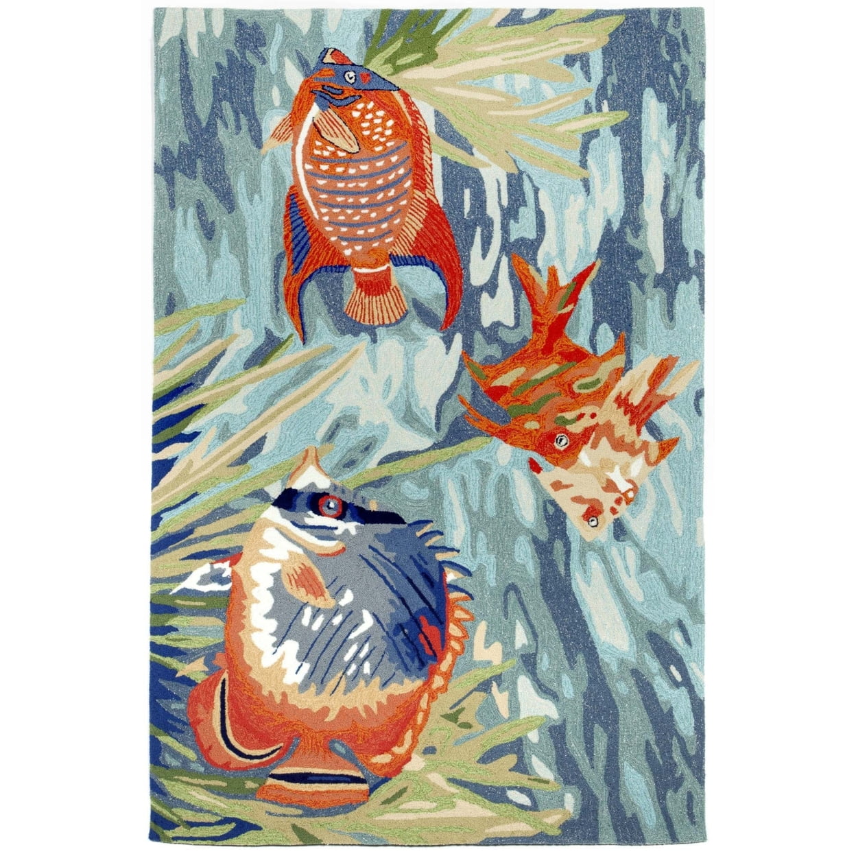 Hand-Tufted Blue Tropical Fish Synthetic Rug 3'6" x 5'6"